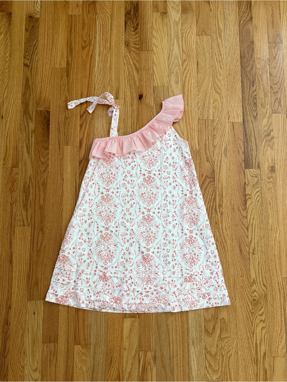 Shrimp & Grits Kids Girls Pink Floral One Shoulder Ruffle Dress, Size 10